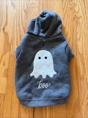 Tiny dog Boo Gray Hoodie Jacket with White Ghost Applique Halloween new no tags